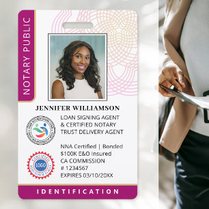 Professional Notary Public Photo QR Code Magenta Badge