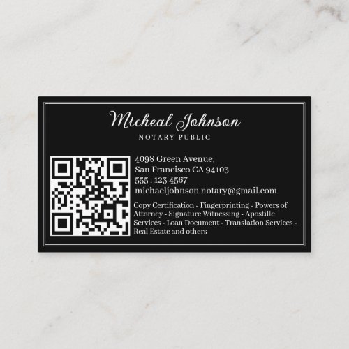 Professional Notary Services QR Code Customizable  Business Card