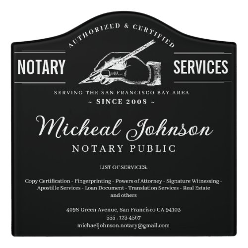 Professional Notary Services Vintage Black Custom Door Sign