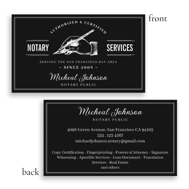 Professional Notary Services Vintage Customizable Business Card (Professional Notary Services Vintage Customizable Business Card)