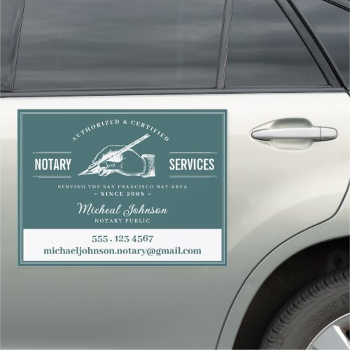 Professional Notary Services Vintage Teal Custom Car Magnet