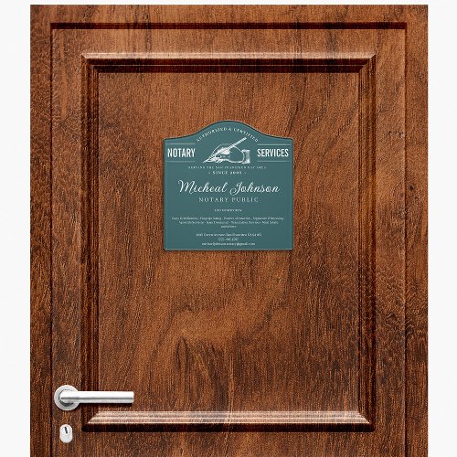 Professional Notary Services Vintage Teal Custom Door Sign