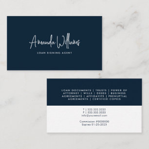 Professional Notary Signing Agent Navy Blue Business Card