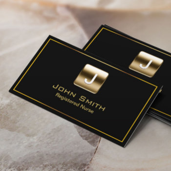 Professional Nurse Gold Logo Modern Black Business Card by cardfactory at Zazzle