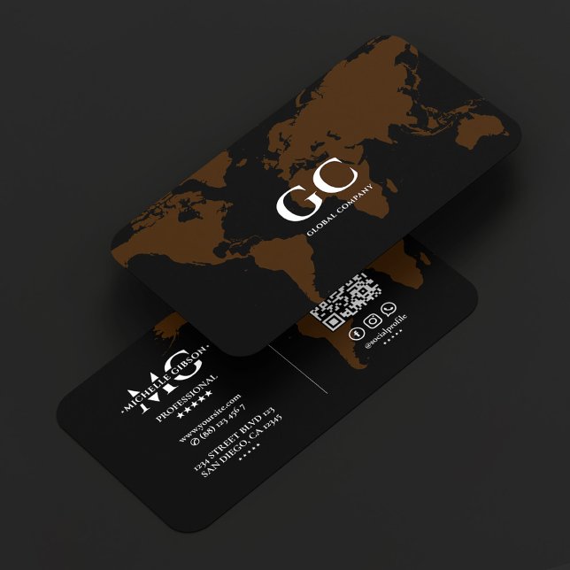 Professional Office Global Black Brown World Map  Business Card (Professional Office Global Black Brown World Map Business Card
)