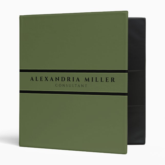 Professional Olive Black Stripe 3 Ring Binder (Front/Inside)
