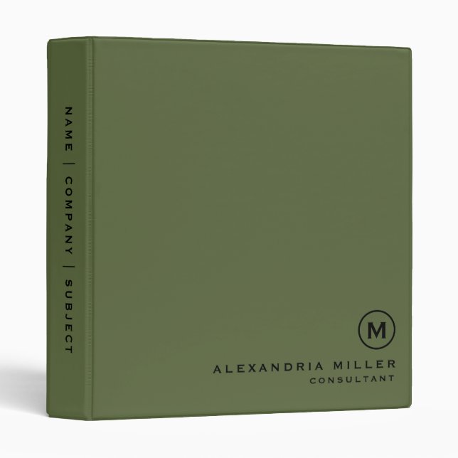 Professional Olive Green Monogram 3 Ring Binder (Front/Spine)
