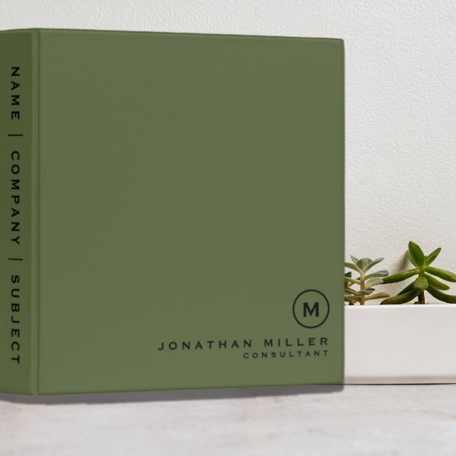 Professional Olive Monogram Initial 3 Ring Binder (Creator Uploaded)