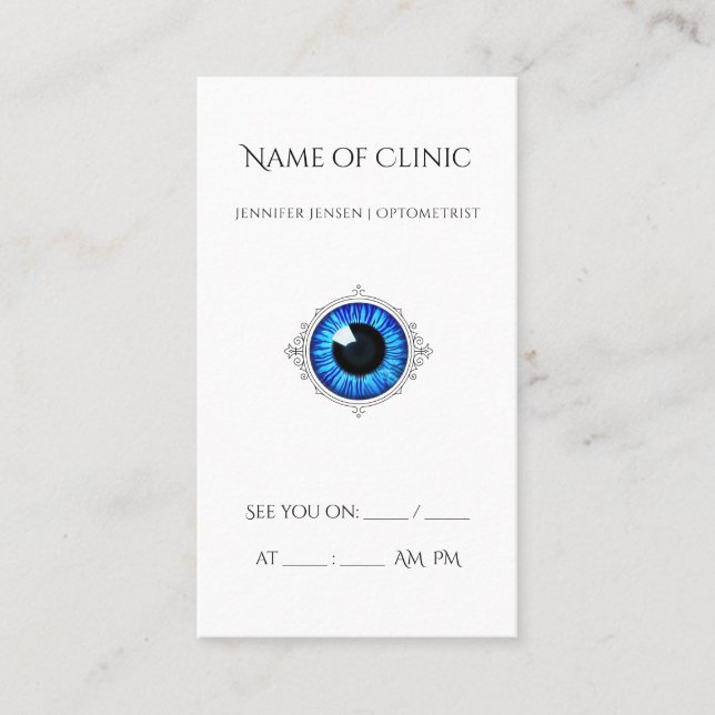 Professional Optometrist Appointment Blue Iris Eye Business Card (Front)