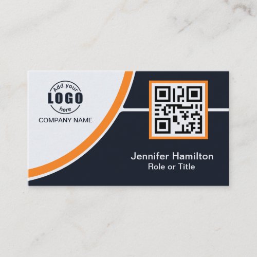 Professional Orange add your Logo QR Code Business Card