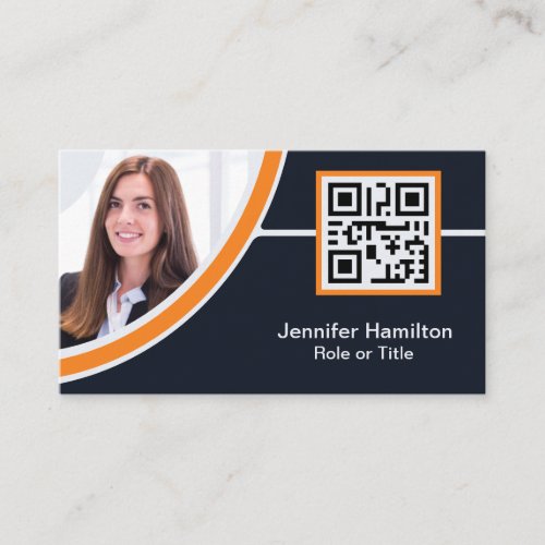 Professional Orange add your Logo QR Code Photo Business Card