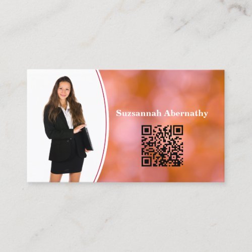 Professional Orange Bokeh Blur Custom Photo QR Business Card