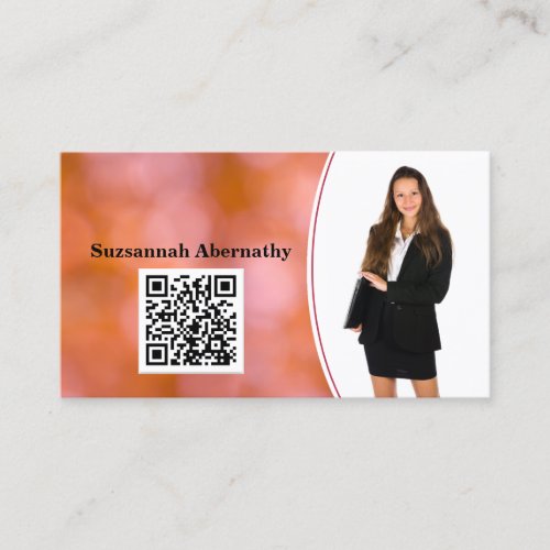 Professional Orange Bokeh Blur Custom Photo QR Business Card