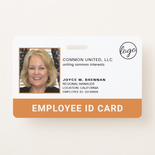 Professional Orange Company Logo Employee Photo ID Badge