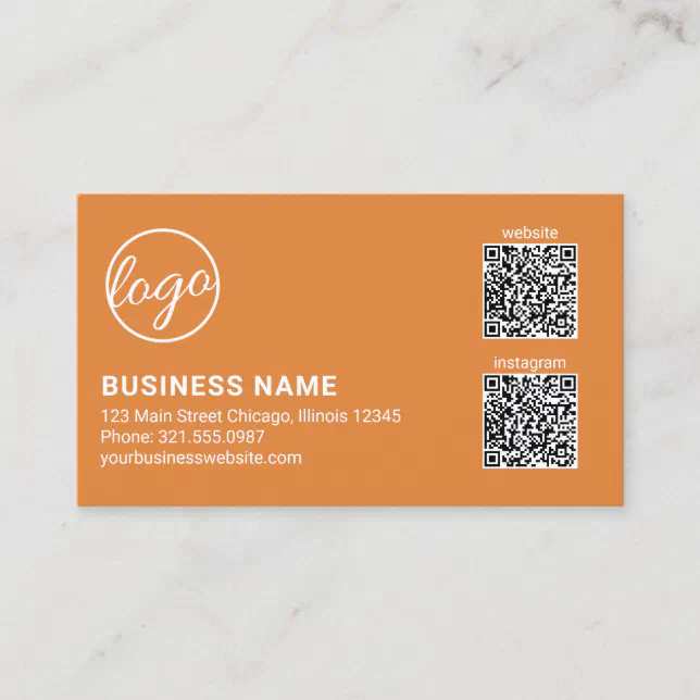 Orange Color Example Qr Code Professional Orange Logo QR Code Modern Business Card | Zazzle