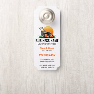 Professional Orange Mower Lawn Care Door Hanger