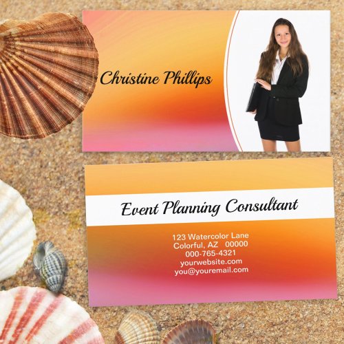 Professional Orange Watercolor Custom Photo Business Card