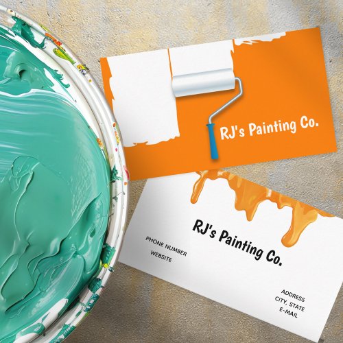 Professional Orange White Paint Roller Painter Business Card