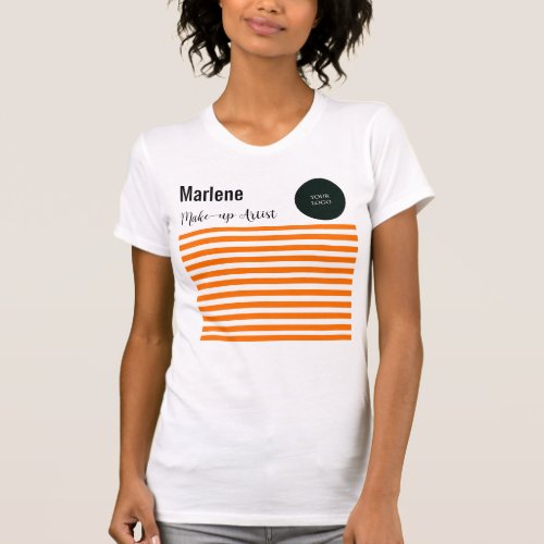 Professional Orange  White Stripes with Logo T_Shirt