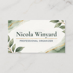 Professional Organizer Elegant Greenery Business Card