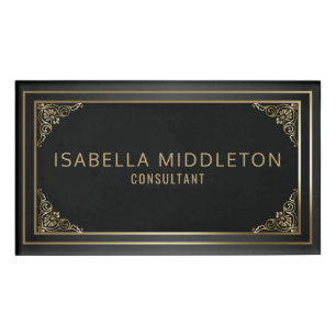 Professional Ornamental Black and Gold Name Tag