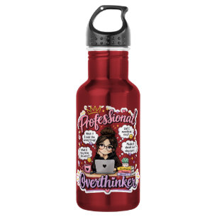 Professional overthinker funny quote white stainless steel water bottle