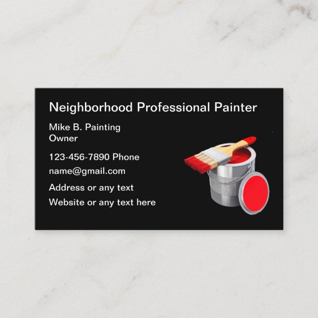Professional Painter Paint Brush And Paint Can Business Card (Front)