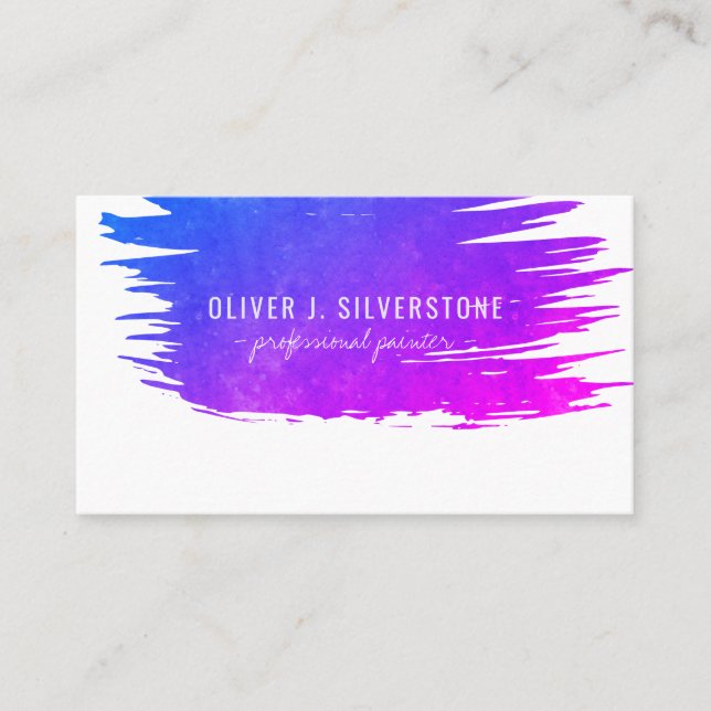Professional painter purple watercolor brushed business card (Front)