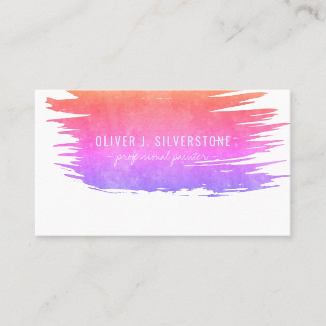 Professional painter rainbow watercolor brushed business card (Front)