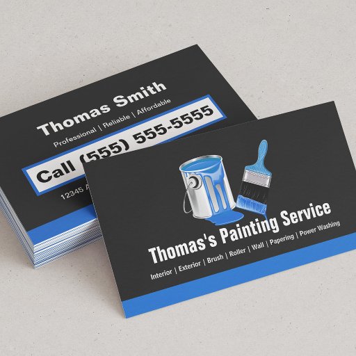 Customizable Professional Painting Service - Blue Painter Brush Business Card
