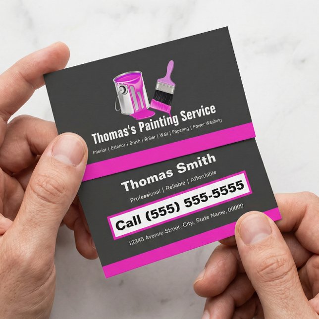 Professional Painting Service - Pink Painter Brush Business Card (Creator Uploaded)