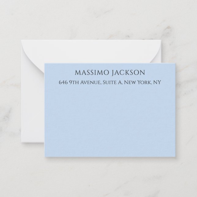 Professional pale blue modern minimalist name note card (Front)