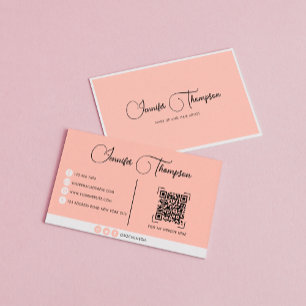 Professional Pale Orange Script QR Code Busines Business Card