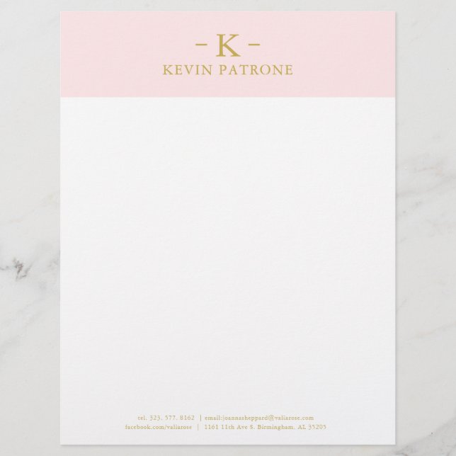 Professional Pale Pink | Gold Minimalistic Text Letterhead (Front)
