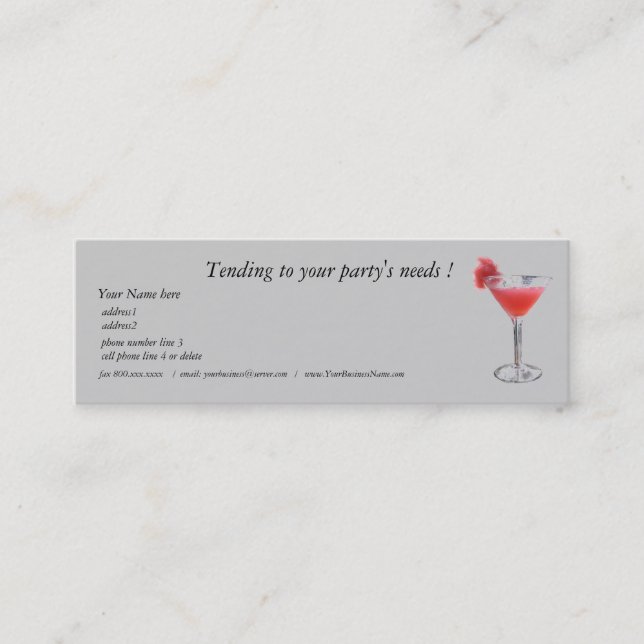 Professional Party Planner Bartender Mini Business Card (Front)