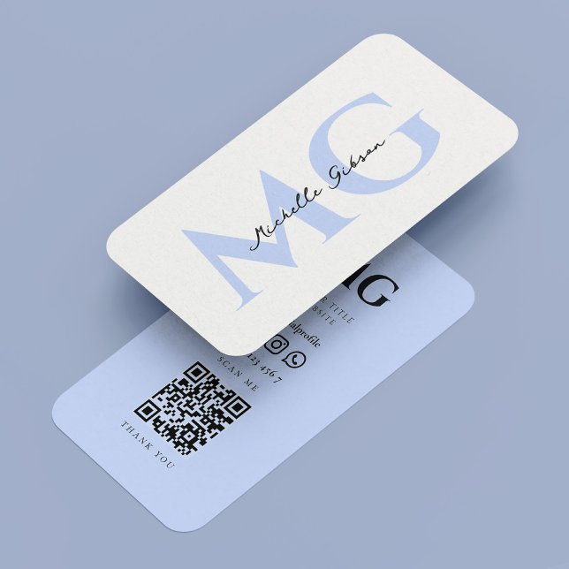 Professional Pastel Blue Initials Minimalist  Business Card (Great! Have you downloaded and uploaded the logo I sent you? It should be gold. Please let me know i)
