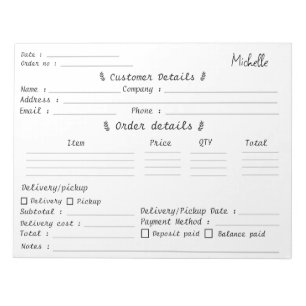 Professional Pastry Cupcake Bakery Order Form Notepad