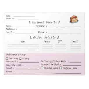 Professional Pastry Cupcake Bakery Order Form Notepad