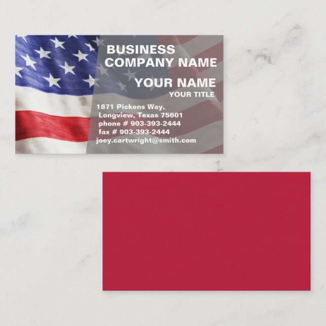 Professional Patriotic Red White Blue USA Flag Business Card (Front/Back)