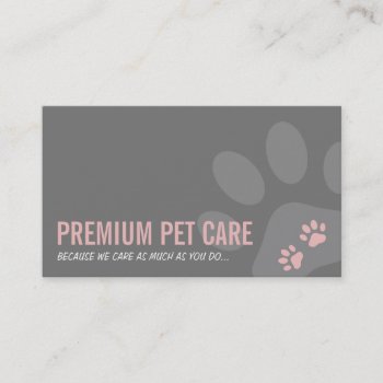 Professional Paw Prints Pet Care Cute Pink Gray Business Card by edgeplus at Zazzle
