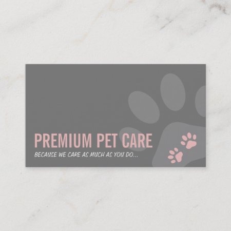 Professional Paw Prints Pet Care Cute Pink Gray Business Card