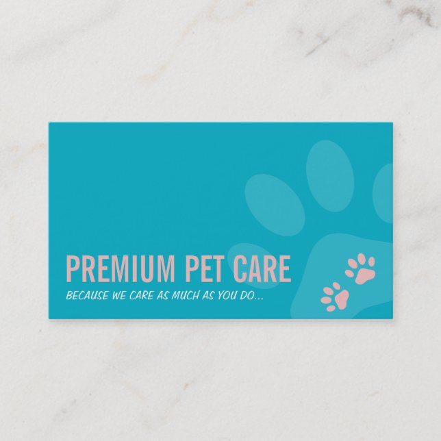 PROFESSIONAL PAW PRINTS pet care pink turquoise Business Card (Front)