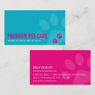 PROFESSIONAL PAW PRINTS pet care pink turquoise Business Card