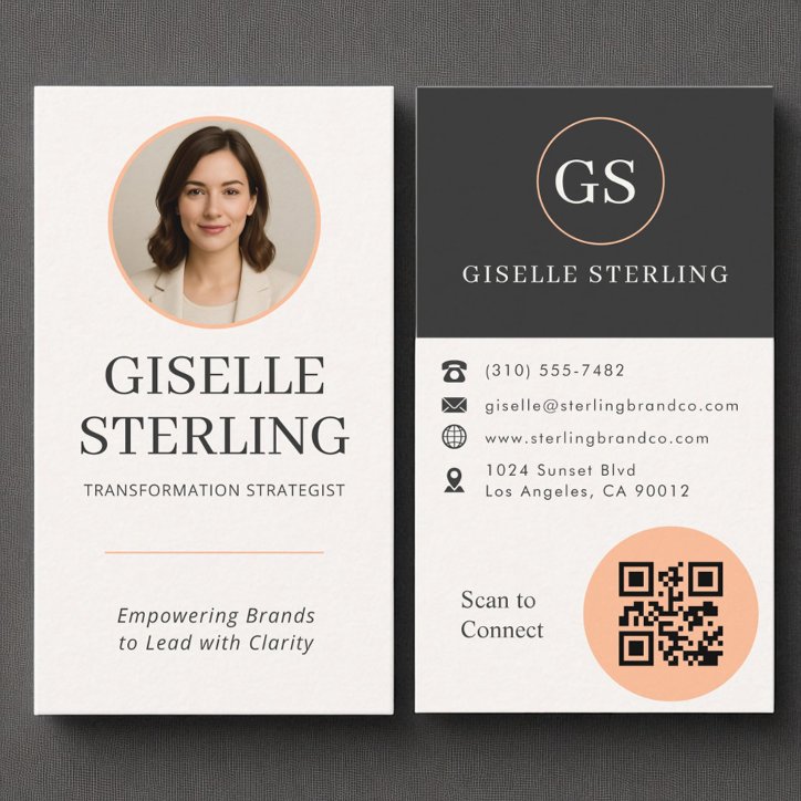 Professional Peach Orange Photo QR Code Business Card