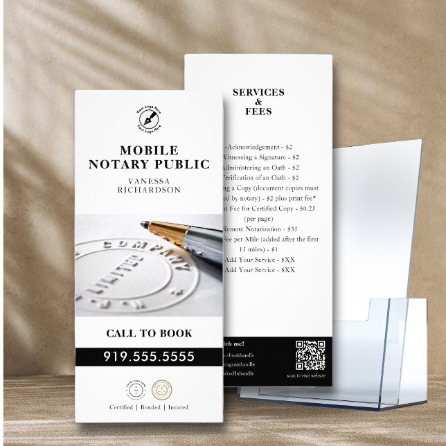 Professional Pen Logo QR Code Notary Public Price  Rack Card (Creator Uploaded)