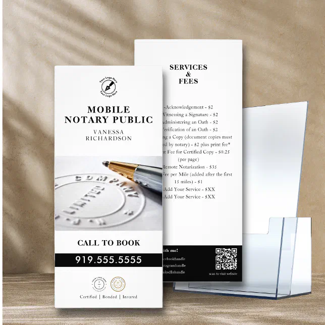 Professional Pen Logo QR Code Notary Public Price Rack Card Zazzle professional-pen-logo-qr-code-notary-public-price-rack-card-zazzle