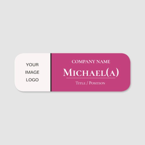 Professional Peony Red  White Modern Company LOGO Name Tag