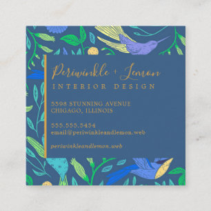 Professional Periwinkle Hummingbird Floral Square  Business Card