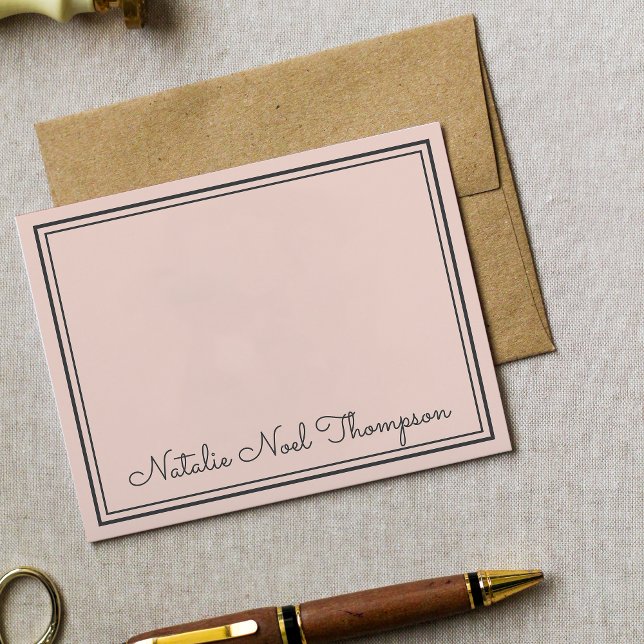 Professional Personalized Monogram Name Blush Pink Note Card (Creator Uploaded)