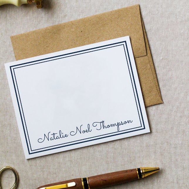 Professional Personalized Monogram Name Navy Blue Note Card (Creator Uploaded)